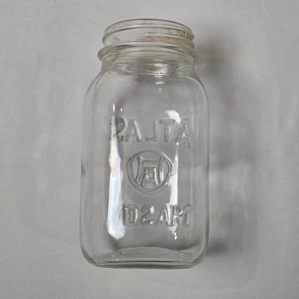 Atlas Hazel Mason Jar Vintage Embossed Glass H Over A Strong Shoulder 1 Qt Mason